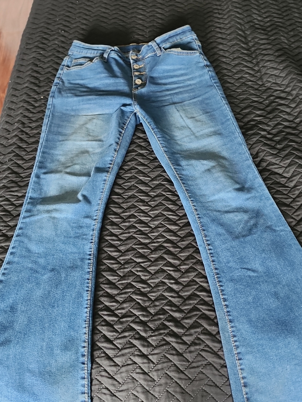 Women's Blue High-Rise Button-Fly Jeans Strech
